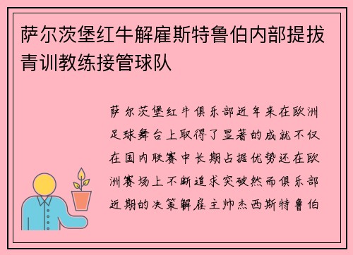 萨尔茨堡红牛解雇斯特鲁伯内部提拔青训教练接管球队 萨尔茨堡红牛解雇斯特鲁伯内部提拔青训教练接管球队